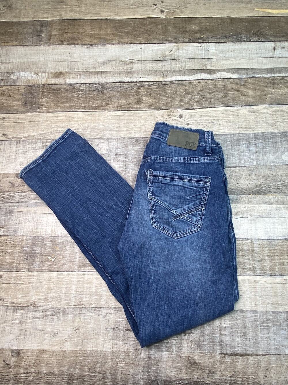 BKE Alec Jeans Mens 30x30 Dark Wash Slim Straight Leg Stretch Denim Embroidered
